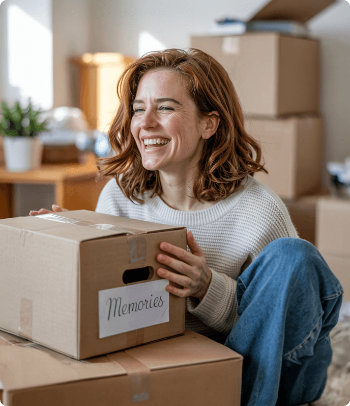Happy homeowner with moving boxes